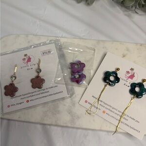 Flower earrings -set of 3 pairs